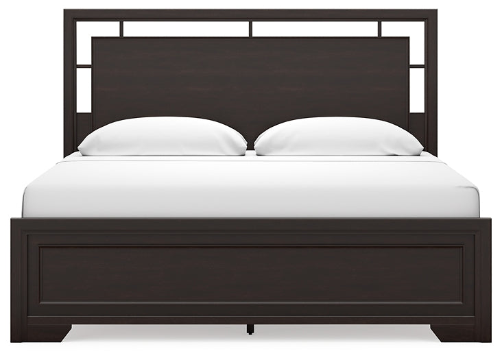 Covetown King Panel Bed with Mirrored Dresser, Chest and 2 Nightstands