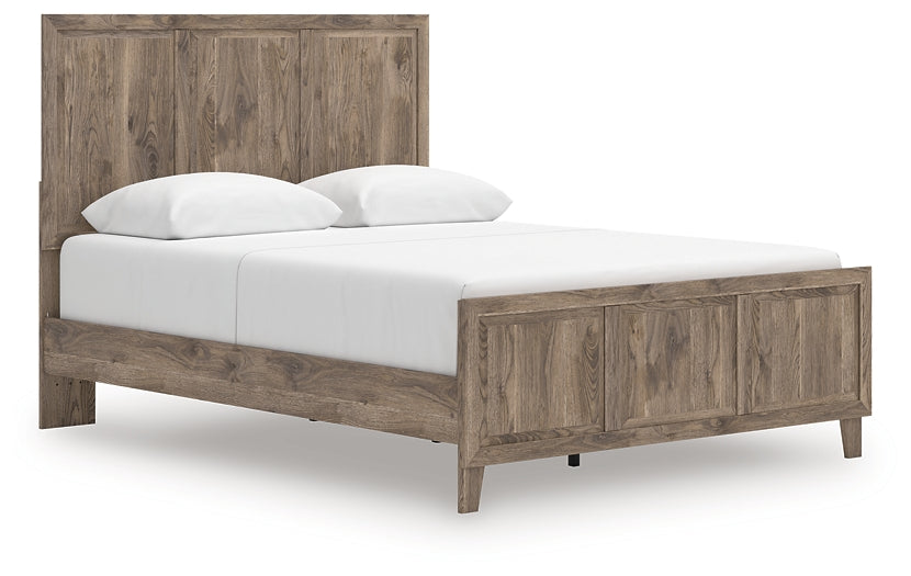 Rusticott Queen Panel Bed with Mirrored Dresser and Nightstand