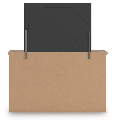 Rusticott California King Poster Bed with Mirrored Dresser and Nightstand