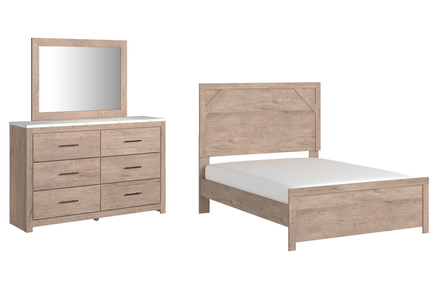 Senniberg Full Panel Bed with Mirrored Dresser