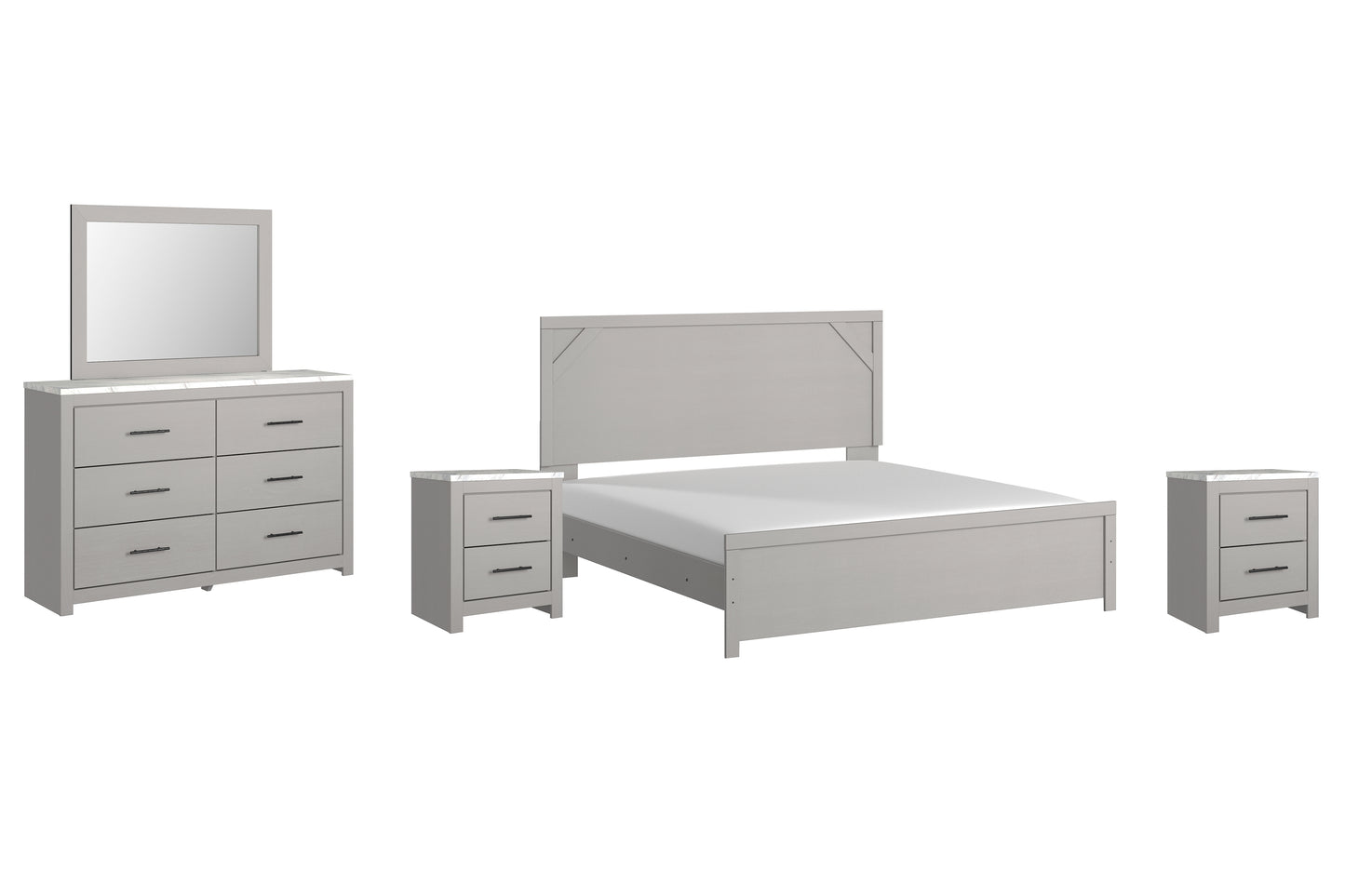 Cottonburg King Panel Bed with Mirrored Dresser and 2 Nightstands
