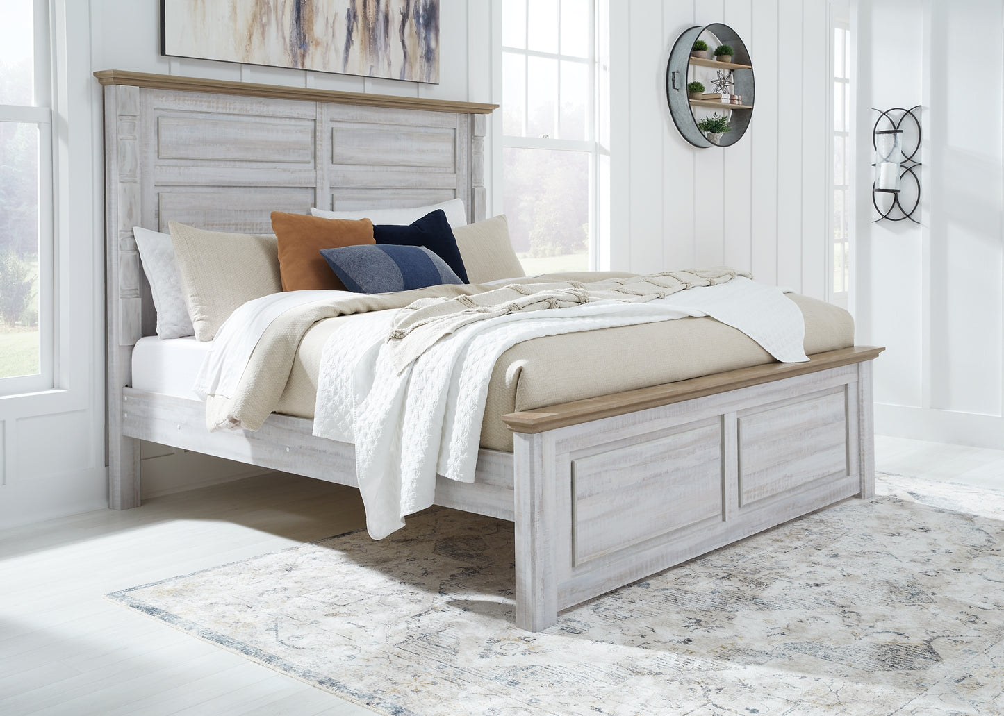 Haven Bay King Panel Bed with Mirrored Dresser, Chest and 2 Nightstands