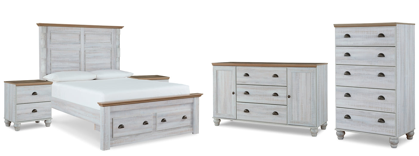 Haven Bay Queen Panel Storage Bed with Dresser, Chest and 2 Nightstands