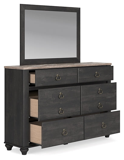Nanforth King Panel Bed with Mirrored Dresser, Chest and Nightstand