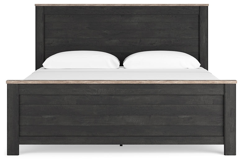 Nanforth King Panel Bed with Mirrored Dresser and 2 Nightstands